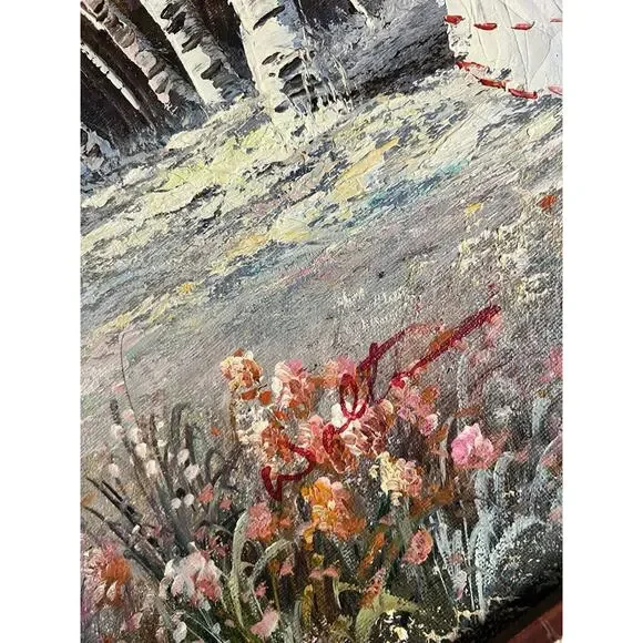 Vintage Original Oil Canvas Mother Daughter Forest Of Flowers Signed Walton